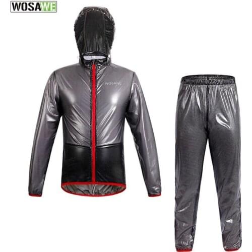 WOSAWE Men Women Hooded Cycling Rain Jacket Set Rainproof Reflective Seamless Breathable Waterproof Cycle Bike Bicycle Raincoat