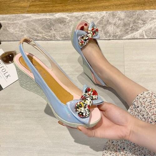 2020 new summer shoes women sandals high heels women bow fish mouth open toe sandals casual shoes NVLX73