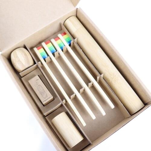 8 Pieces In 1 Gift Pack Ault Use Bamboo Toothbrush With Biodegradable Bamboo Charcoal Dental Floss For Personal Care