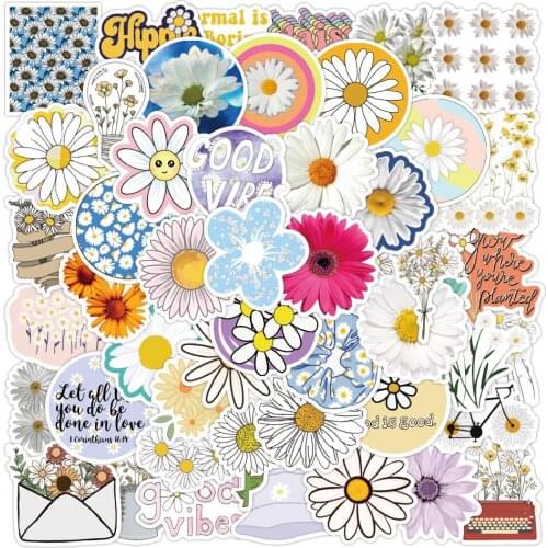 50pcs Cute Chrysanthemum Flower Small Waterproof Wall Stickers for Bike Laptop Notebook Car Guitar