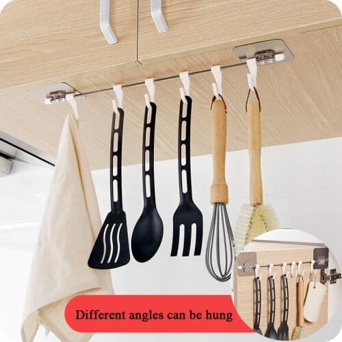 6 Hooks Cupboard Cup Holder Kitchen Gadgets Storage Rack Home Organizer Pantry Chest Tool Wardrobe Towel Rack Cabinet Door Shelf