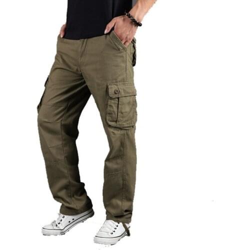 Mens Cargo Pants Straight Multi Pockets Male Military Tactical Outwear Pants Slacks Long Trousers Men Clothes Large Size 42 44