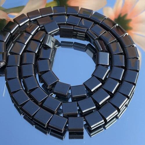 6mm Two Holes Black Hematite Beads Natural Square Loose Spacer Mineral Stone Beads For Jewelry Making DIY Bracelets Accessories