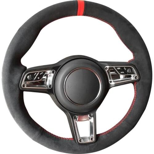 For Porsche Cayenne macan panamera 718 DIY custom all black suede fur interior steering wheel cover car accessories