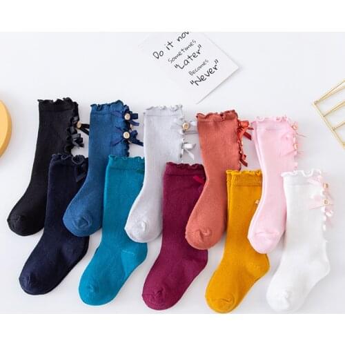 Childrens Tube Socks Bowknot Girls Baby Long Tube Socks Solid Color Wood Ear Lace Childrens Socks Childrens Clothing