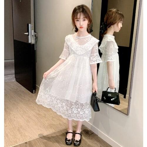 Childrens Evening Dress White Summer Elegant Princess Girls Long Dress Clothing New Style Lace Beautiful Dress Costume for Girl