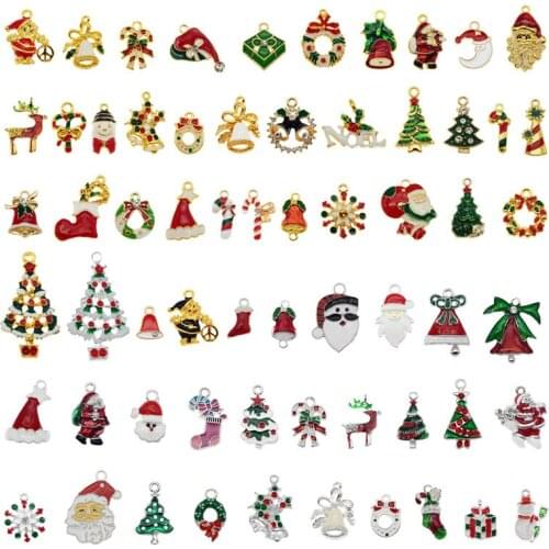 Julie Wang 10PCS Enamel Christmas Charms Alloy Random Mixed Santa Claus Tree Bell Hat Snowflake Pendant Jewelry Making Accessory