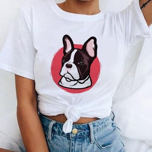 Kawaii Bulldog Cartoon T Shirt Womens T-shirt Cool Girl T-shirt Casual tshirt lady Clothing Top Harajuku Tshirt Female T shirt
