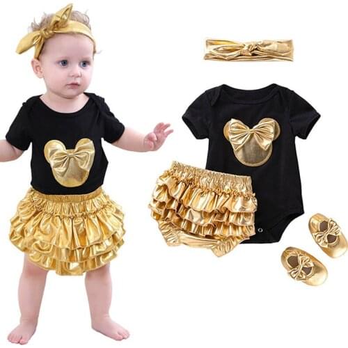 Baby Girls Golden Mouse Clothes Sets Baby Cotton Romper Ruffles Shorts Shoes Bebe Birthday Cosplay Outfits Clothing for Toddler