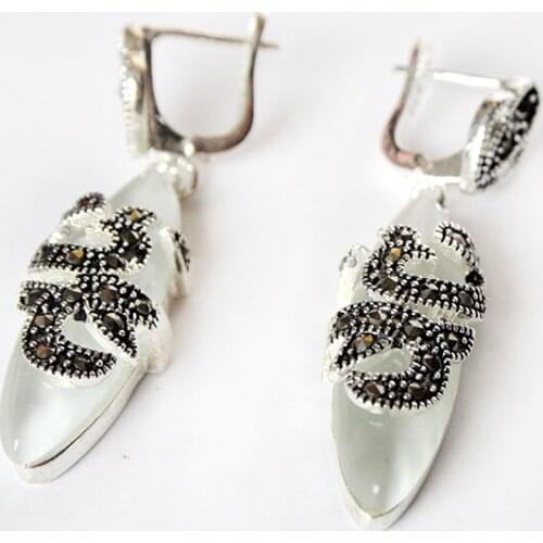 Nice 925 Silver Natural Clear White Opal Earrings 11/2"