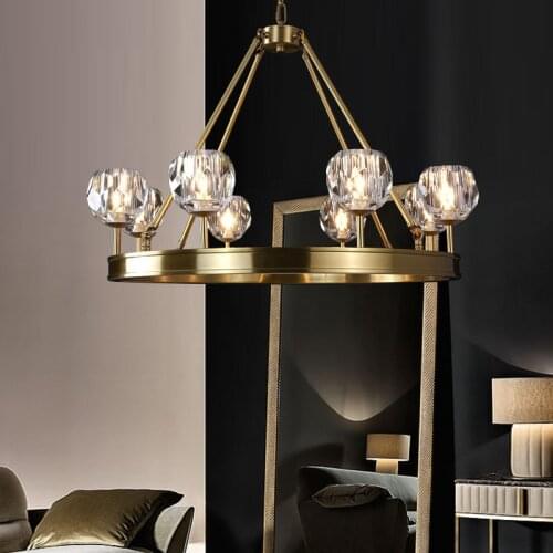 Living Room Round Copper G9 Led Chandelier Crystal Shades Led Pendant Chandelier Lighting Hanging Chandelier Indoor Lighting