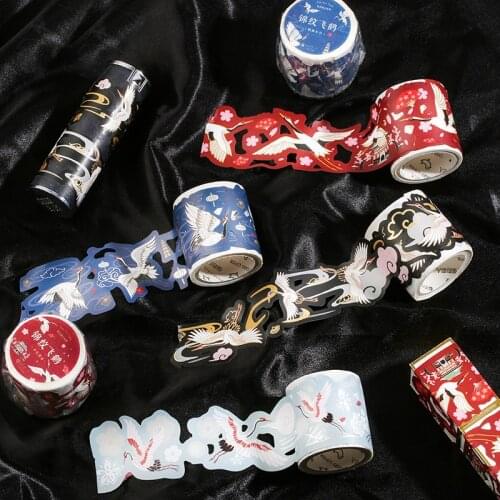 1 Rolls Vintage Masking Tape Bronzing Hollow Tape Crane Series Release Paper DIY Shaped Decorative Sticker Stationery