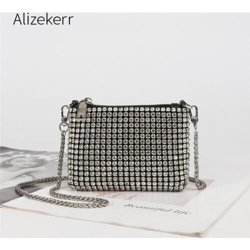 Rhinestone Mini Evening Bag Women Cute Diamonds Lipstick Wallet Girls Small Change Square Shoulder Bags Dinner Party Fashion