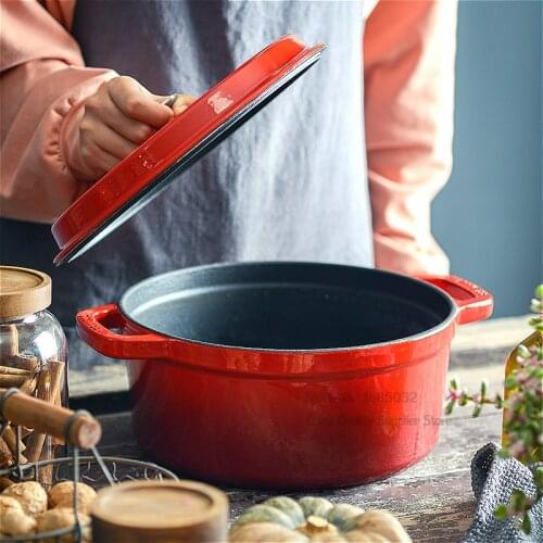 Multicolor Enamel Pan with Steamer Cast Iron Inner layer Soup Pot Stew Uncoated Titanium Stewing Cooking Pot Induction Cooker