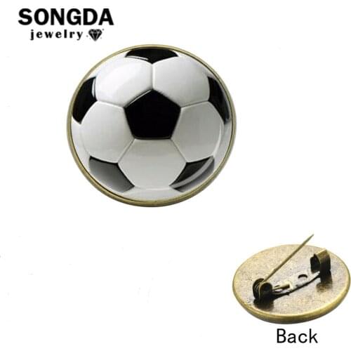 SONGDA Unique Sport Football Brooch Fashion Hemisphere Glass Cabochon Soccer Lovers Player Creative Gift Backpack Decorated Pins