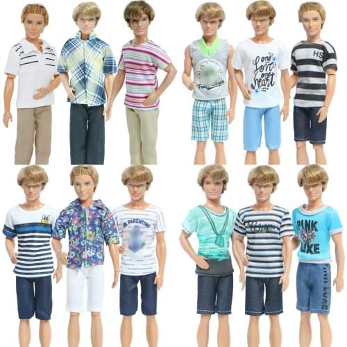 Handmade 3 Set/Pack Mens Outfit Cute Pattern T-shirt Trousers Short Pants Clothes for Ken Doll Accessories Baby Toy