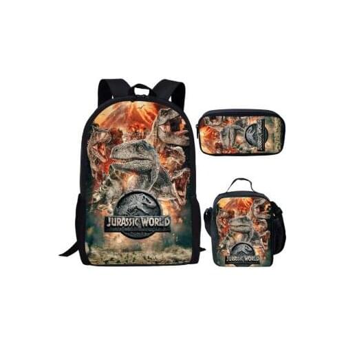 Cool T-rex Dinosaur School Bags Set Bookbags for Teenage Boys 3pcs Primary Backpack with Lunch Box Pencil Bags