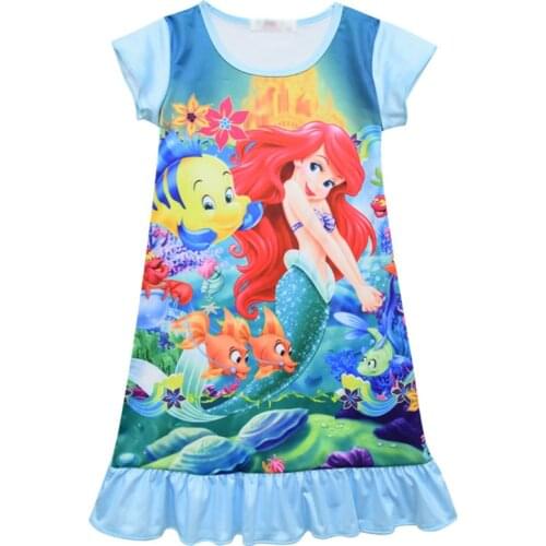 Girls elsa princess Mermaid Nightgown Pajamas kids long sleeved nightdress cute cartoon child female baby sleeping dress
