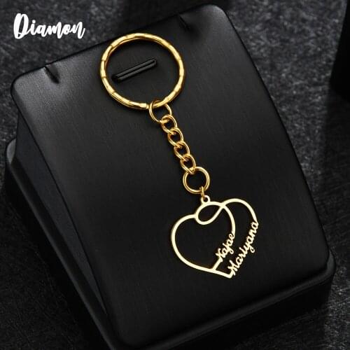 Diamon Customized 2020 New Fashion Stainless Steel Hearth Name Keychain Personalized Letter Gold Pendant Nameplate Gift