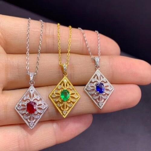 New product on the market NATURAL RUBY EMERALD Sapphire Necklace 925 pure silver high-end color treasure