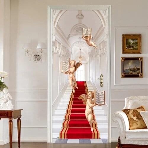 Pvc Self-Adhesive Waterproof Door Stickers 3D Stereo Stairs Angel Wallpaper Living Room Bedroom Hotel Wall Stickers Door Poster