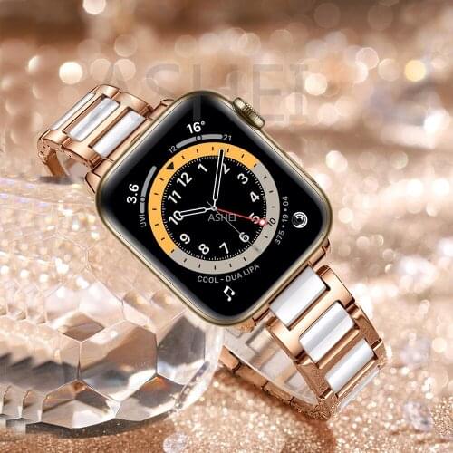 Band for Apple Watch Strap 40mm 38mm Women Luxury Ceramics Stainless Steel Wristband Bracelet iWatch SE 6/5/4/3/2/1 42mm 44mm