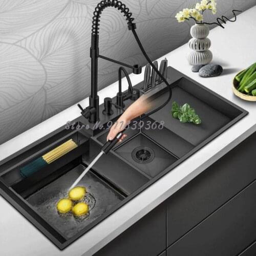 Stainless Steel Manual Sink, Black Nano Sink, Multi-function Large Sink, Kitchen Sink, Double Sink