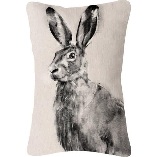 Hand Painting Wild Hare Animal Art Cushion Cover Decorative Linen Pillow Case