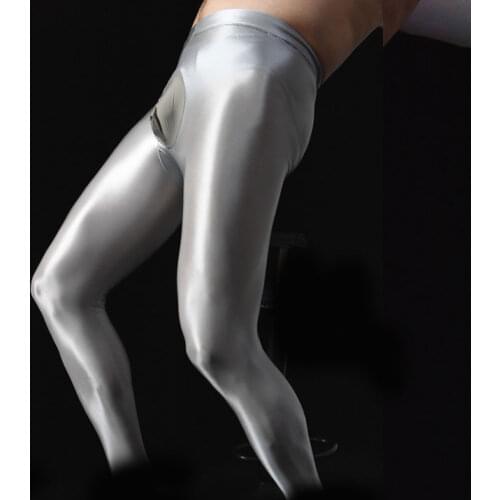 Sexy Men COCkring U Convex Pouch Stockings Open Close Sleeve Tight Stockings Sheer Shiny Glossy Pantyhose Tights Candy Color F32