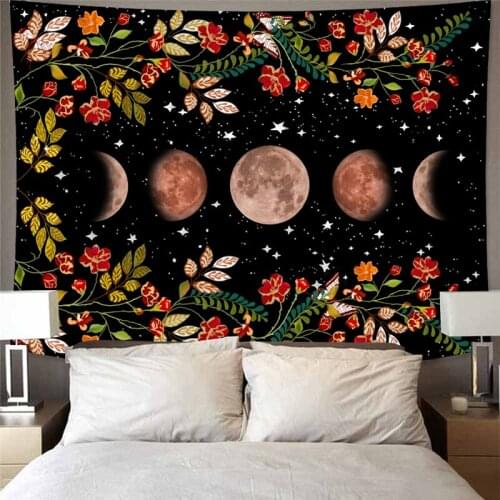 Sun And Moon Bohemia Flowers Plants Pattern Blanket Tapestry Bedroom Bedspread Decoration