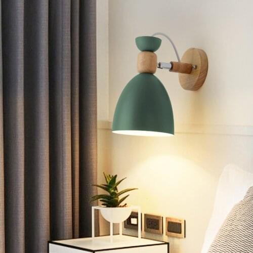 Modern Nordic Wood Wall Lights Bedroom Bedside Lamp E27 Steering Head Lamps LED Home Lighting Sconce Living Room Decor luminaire