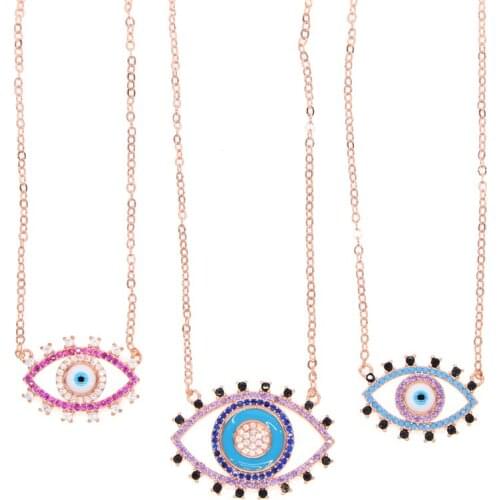 Rose gold color jewelry red blue purple colorful stone LUCKy eye charm european women gift top quality nice necklace multicolor