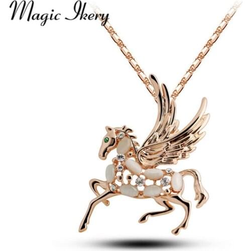 Magic Ikery Gold Color Rhinestone Crystal Short Horse Opal Necklaces Pendants Wholesales Fashion Jewelry for women MKL5047