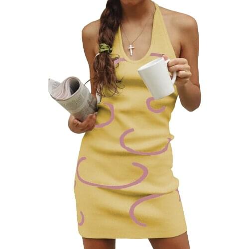 Women Sexy Dresses Bodycon Y2K Knitted Halter Neck Sleeveless Midi Dress Backless E Girl Party Beach Tank Dress