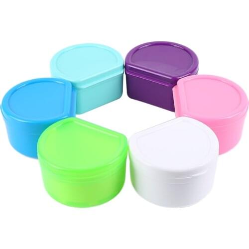 1 Pcs Denture Bath Box Cleaning Teeth Case Dental False Teeth Storage Box With Hanging Net Container Denture Boxs Random Colors