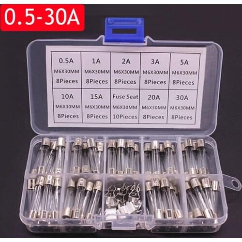 100/72 PCS Fast-blow Glass Tube Fuses Quick Blow Car Glass Tube Fuses Assorted Kits Amp with Box Assortment Kit 0.2-20A 0.5-30A
