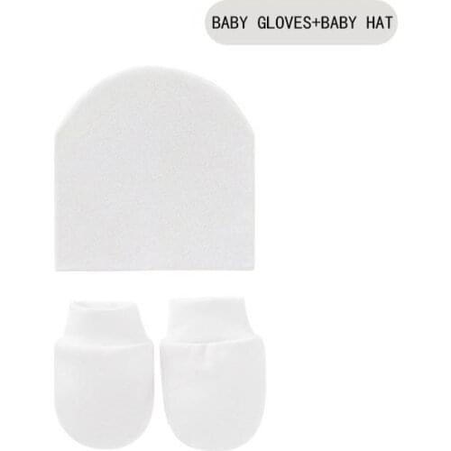 2/3 Pce Newborn Boys Girls Cotton White Baby Hats Anti Scratch Gloves Headwear Fitted Baby Cute Baby Accessories Nightcap Sleep