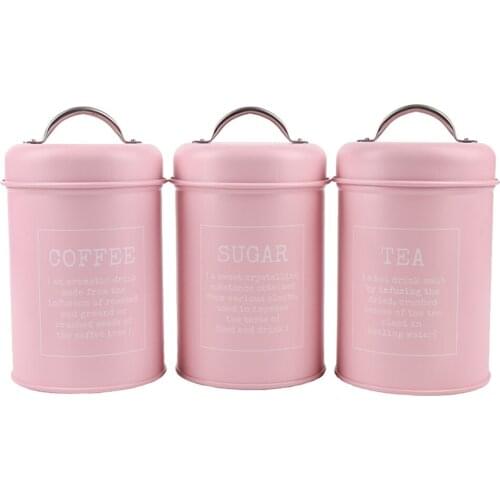 3pcs Pink Iron Canisters Tins Kitchen Tea Snack Storage Container Case Box