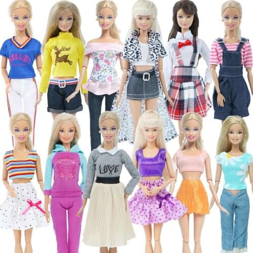Randomly Pick 5 Sets Fashion Lady Outfits Casual Party Wear Blouse Pants Dress Clothes for Barbie Doll Accessories Dollhouse Toy