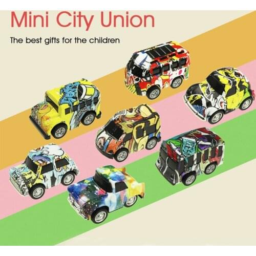 8pcs/Set Mini Alloy Diecast City Union Inertial Pull Back Slide Car School Bus Retro Classic Car Educational Toys for Children