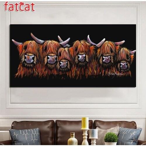 FATCAT Highland Cattle Large Diy Diamond Painting Full square round drill 5d Diamond Embroidery Animals Mosaic Decoration AE2317
