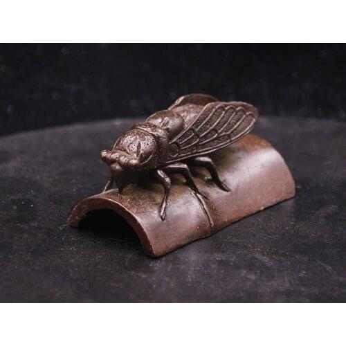 Antique Pure Copper Tea Pet Gold Cicada Decoration The Artefacts Study Teahouse Tea Table Home Office Desk Decorative Ornament