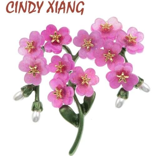 CINDY XIANG New Spray Paint Dumb Green Leaves DoNot Forget Me Resin Flowers Brooches Simulation Pearls Plants Scarf Pins Badge