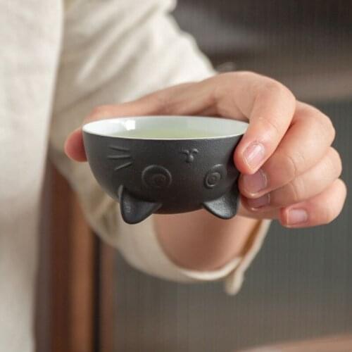 Cat Series Travel Portable Ceramic Tea Set with Tea Pot Tea Cups Travel Bag for Office Home Travel AA