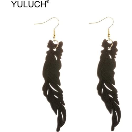YULUCH 2019 Black Wooden Personality Leaf Statement Earings Fashion Long Drop Earrings For Women Girls Party Jewelry Accessories