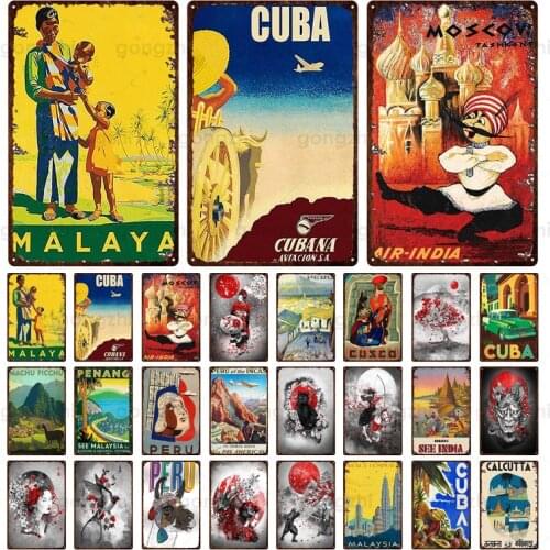 Travel City Vintage Metal Sign Home Decoration Retro Metal Tin Plaque Mexico Cuba Malaya Bar Home Decoration Wall Sticker Poster