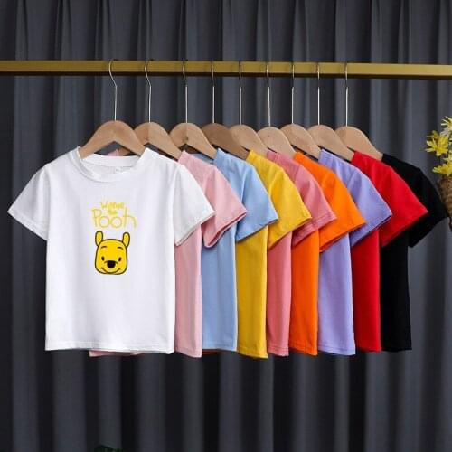 Summer Childrens Cotton Top T-shirt Cartoon Pooh Bear Print Boys And Girls Short-sleeved Tees Fashion Kids Clothing