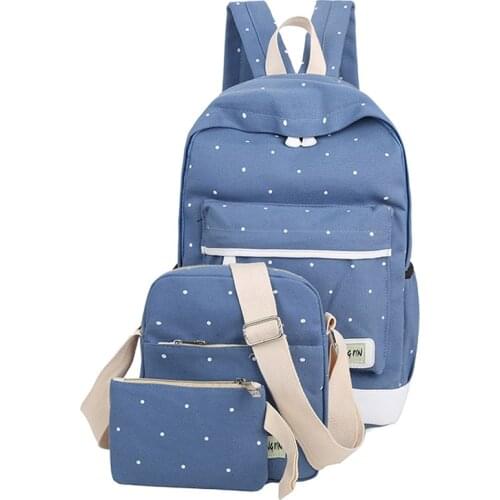 Fresh Canvas Women Backpack Big Girl Student Book Bag With Purse Laptop 3pcs Set Bag High Quality Ladies School Bag New
