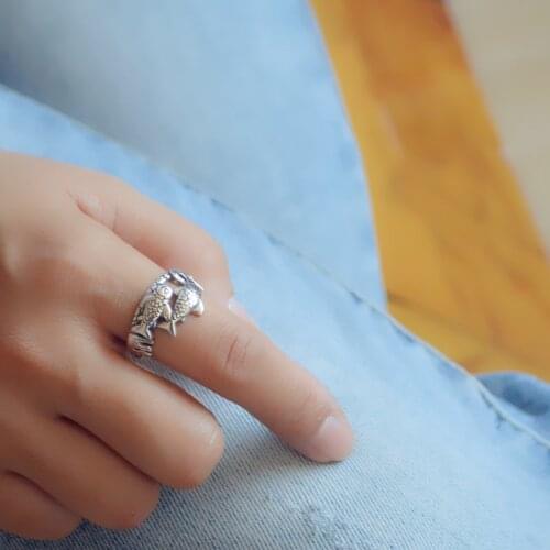 Retro Ethnic Fish Lucky Carp Antique Animal 925 Sterling Silver Adjustable Rings For Women Fashion Trendy Delicate Jewelry