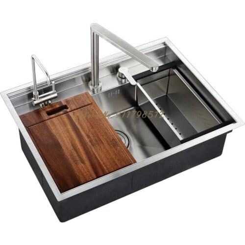 Creative Open Kitchen Stainless Steel Hand-made Sink Large Single Trough Hidden Undercounter Sink Sink Set